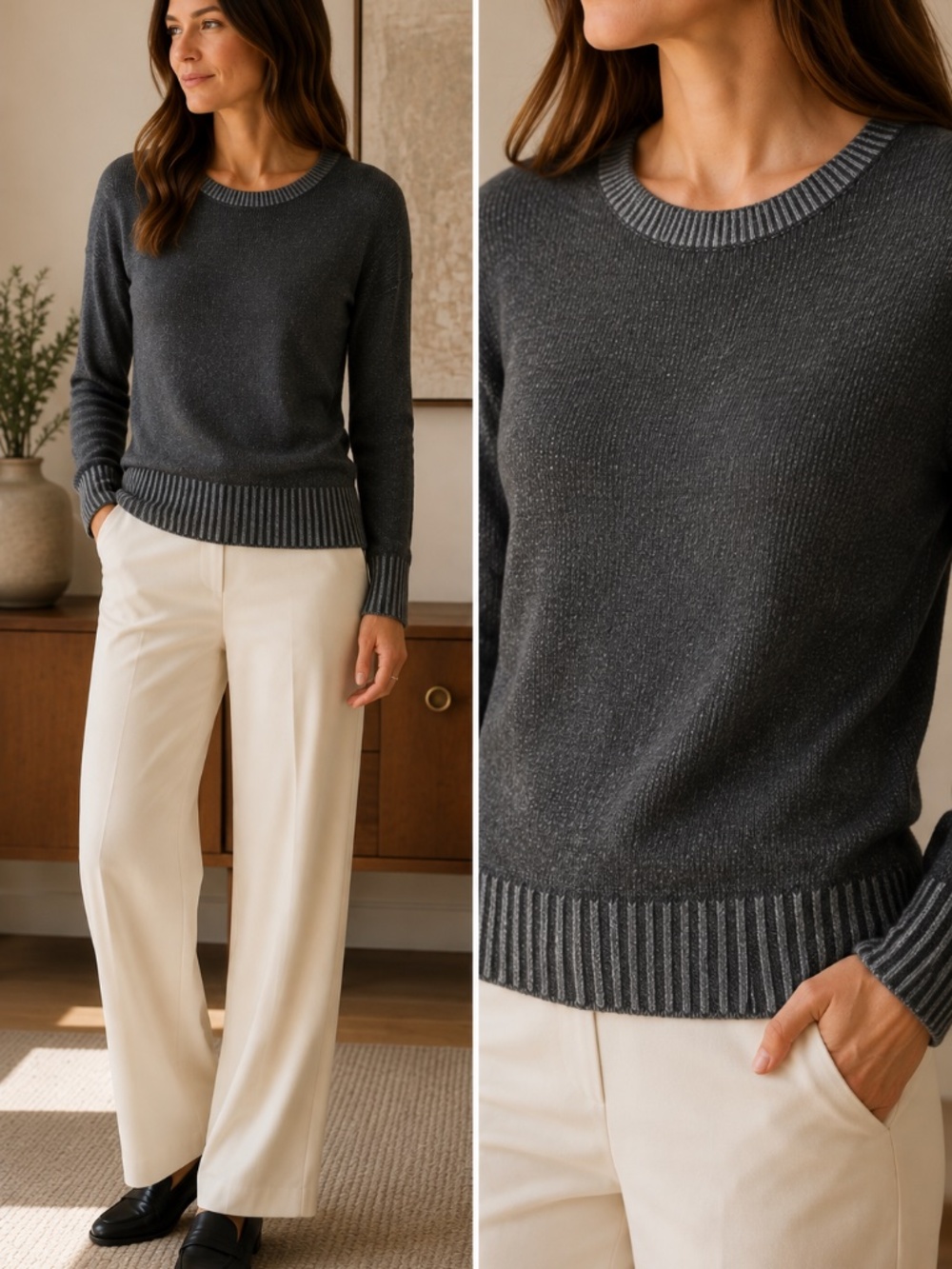 Eileen Fisher Recycled Cashmere Wool Crewneck Sweater Gray | Size XS